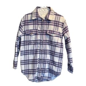 Joie Plaid Wool Blend Shacket Jacket Snap Up Oversized Long Shirt